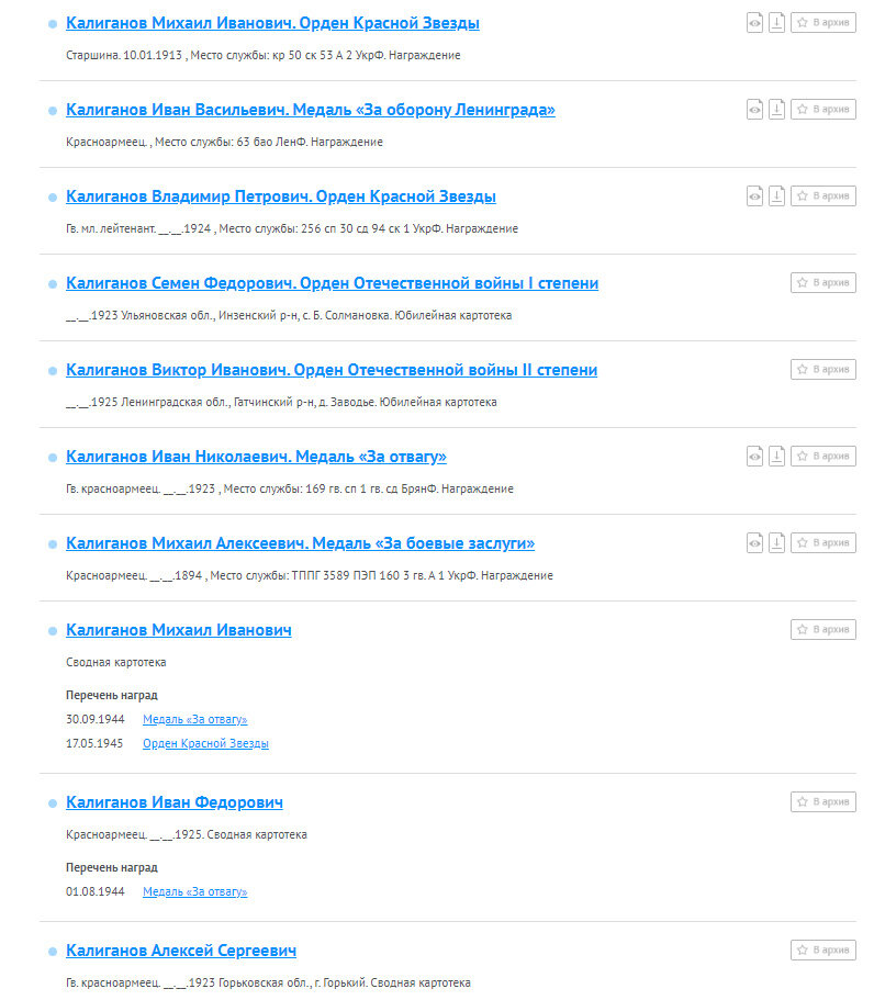 список фамилий в галерее