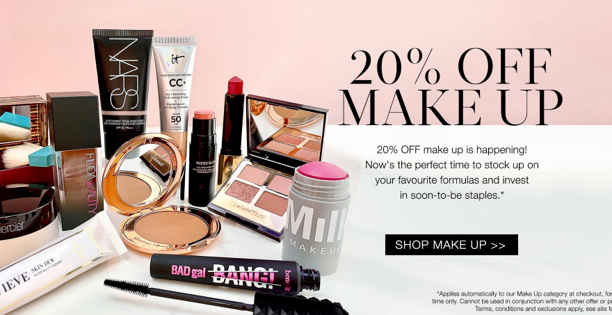 Баннер с сайта cult beauty -20% на макияж