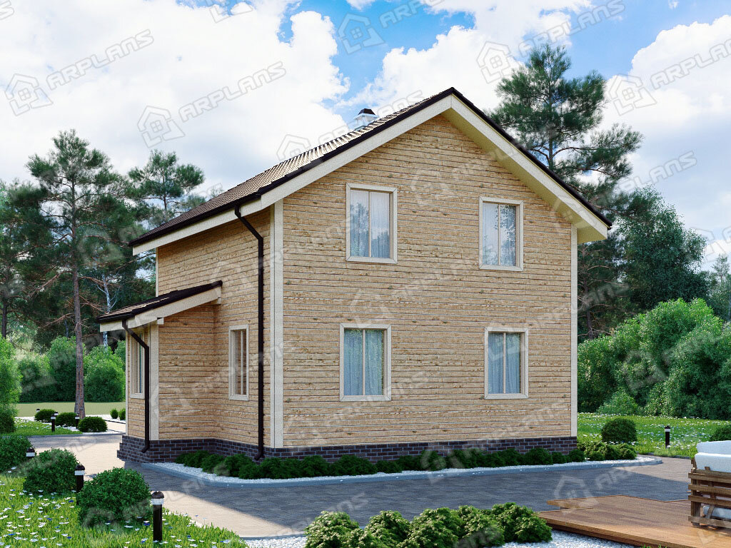 Фото 2 двухэтажного каркасного дома с мансардой и 3 спальнями. Общая площадь 100 кв м. Источник arplans.ru Проект И-055