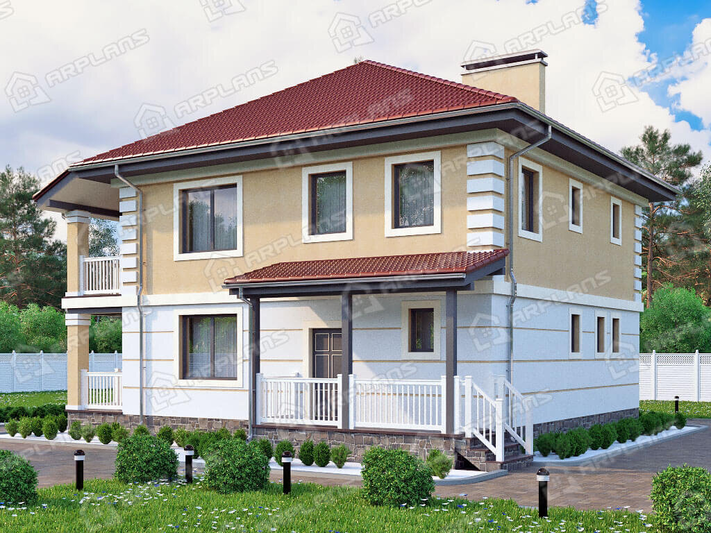 Фото 2 двухэтажного дома из газобетона с 3 спальнями, балконом, террасой и газовой котельной.140 кв м. Источник arplans.ru Проект К-073