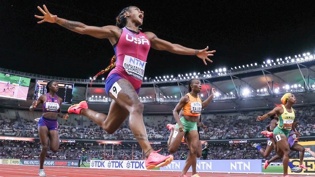    Ша'Карри Ричардсон в первые секунды после победы. Global Look Press