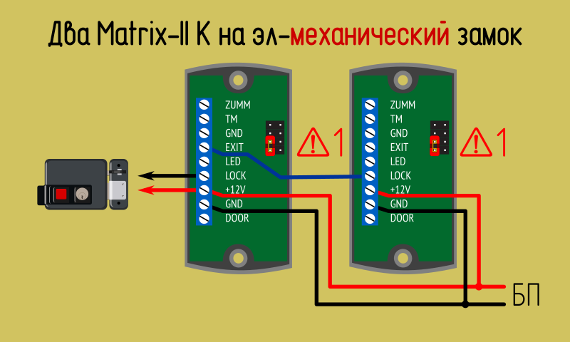 Z 5r контроллер подключение считывателя. Matrix 2 Ek схема подключения. Как подключить два контроллера. Как подключить два считывателя к 1 замку. Параллельное подключение нескольких считывателей Wiegand.