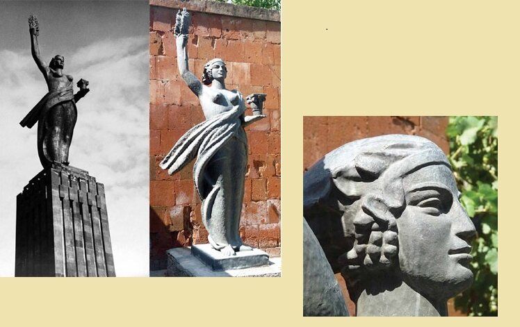 Мать-Армения Ара Саркисяна. Справа - авторский вариант, слева - готовый монумент, отлитый по эскизам. Фото: Арсен Карапетян, снял специально по моей просьбе.