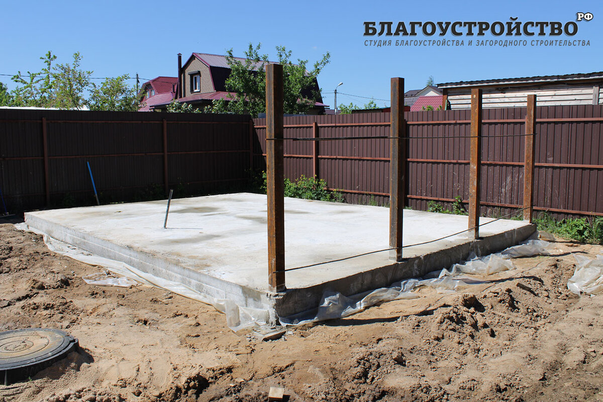 фундамент монолитная плита 8000*5000*300мм для бани