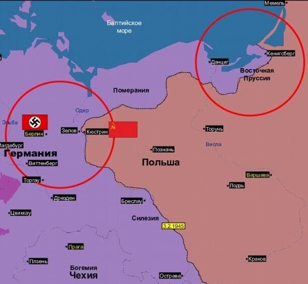 Линия советско-германского фронта накануне Восточно-Померанской стратегической наступательной операции