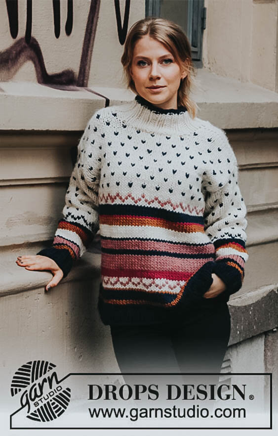 Перевод описания женского джемпера. Фото взято отсюда https://www.garnstudio.com/pattern.php?id=9567&cid=19