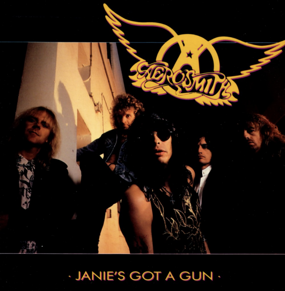 Обложка сингла "Janie's Got A Gun" американской рок-группы Aerosmith