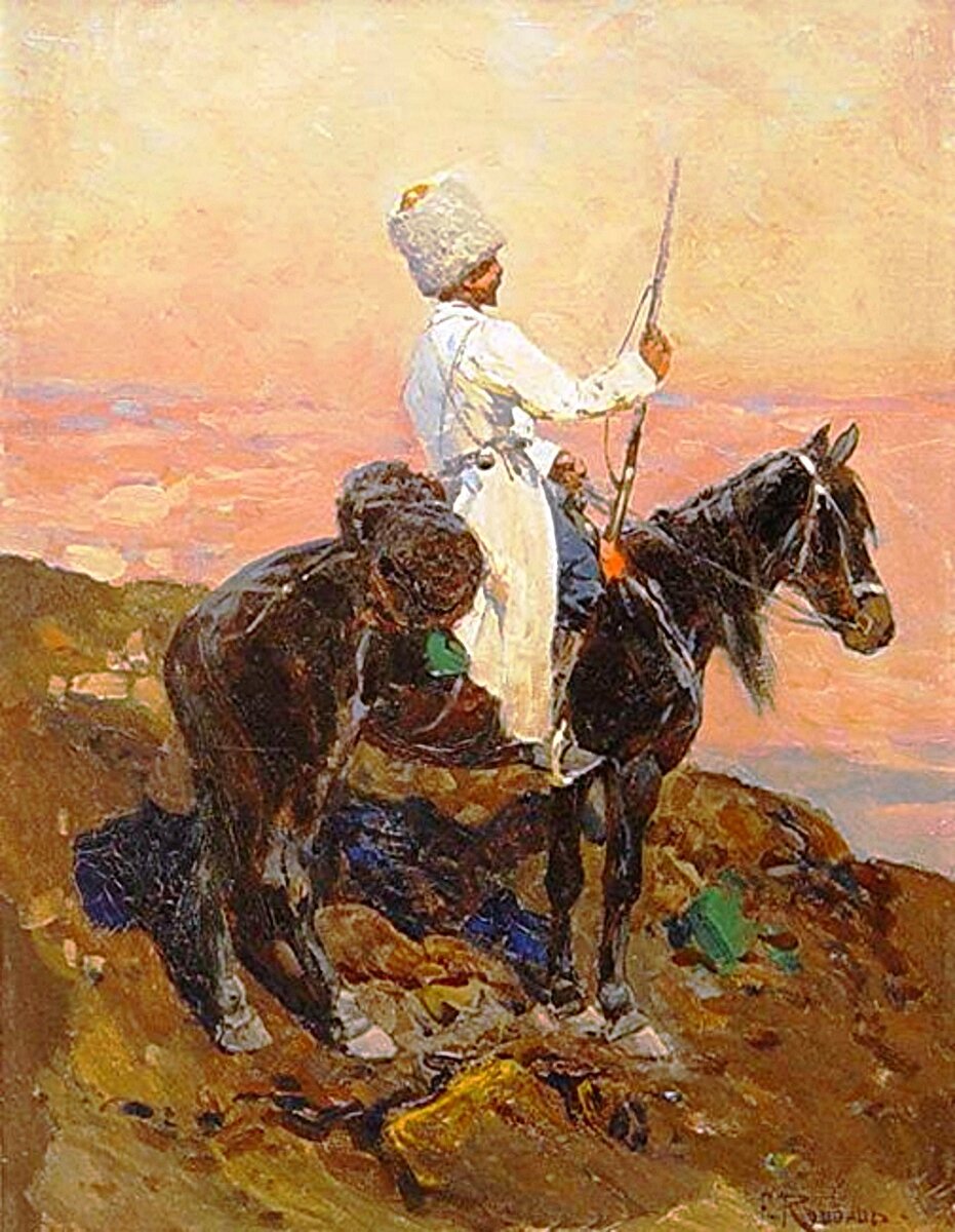 Всадник в белой черкесской шапке. Ф.Рубо