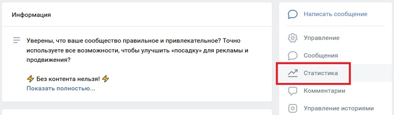 Раздел статистики в ВК
