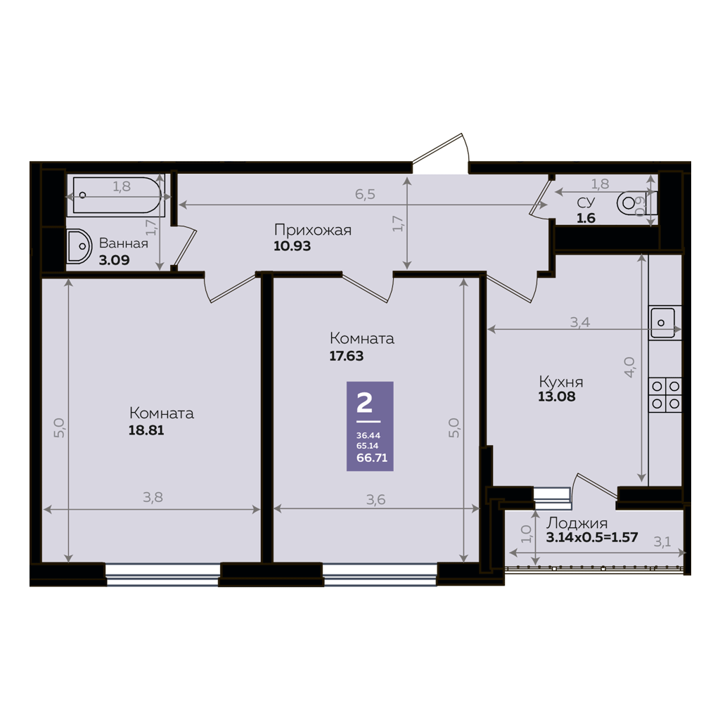 2-комнатная квартира ГК "Левада"