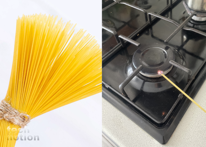Зажигаем конфорку с помощью спагетти / Изображение: дзен-канал technotion