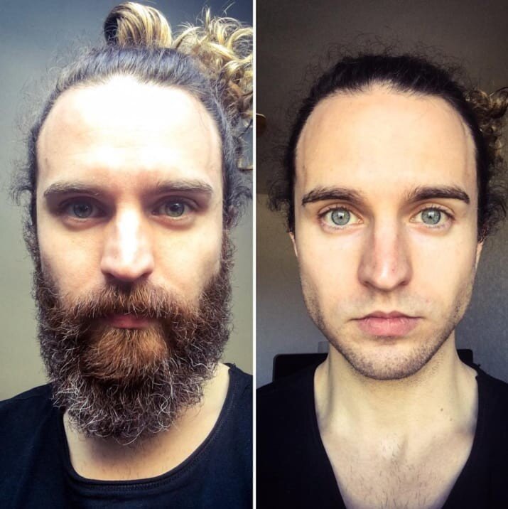 Мужчины с бородой и после бритья