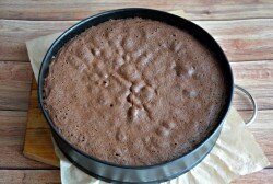 ШАГ 2:
Куриные яйца взбиваем с сахаром на высокой скорости миксером в течении 5 минут до побеления и увеличения массы в размере. Муку, разрыхлитель и какао просеиваем через сито. Затем частями в несколько подходов добавляем сухую мучную смесь во взбитые с сахаром яйца и аккуратно перемешиваем лопаткой, чтобы тесто не осело. Тесто переливаем в форму, дно которой предварительно застелено бумагой для выпечки. Выпекаем бисквит 30-35 минут при температуре 180 градусов