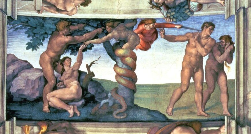 Микеланджело "Грехопадение и изгнание из рая" XVI век