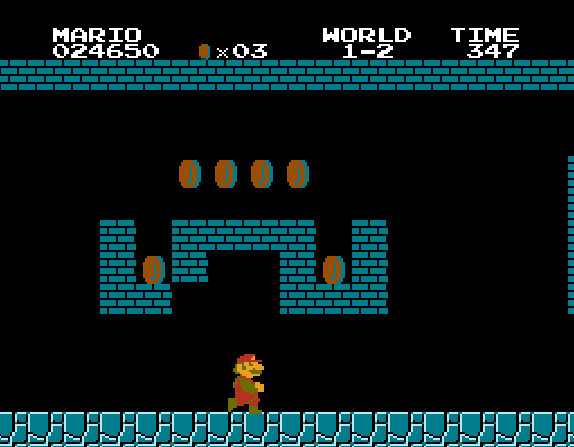 «Звездочка неуязвимости» на уровне 1-2 в игре «Super Mario bros.» на Денди