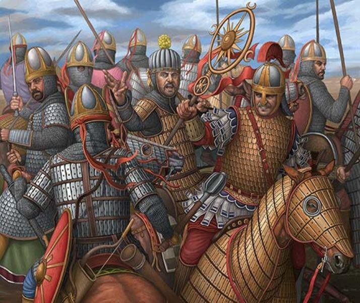 Тяжелая конница Сасанидов. Рисунок Анхела Гарсия Пинто.