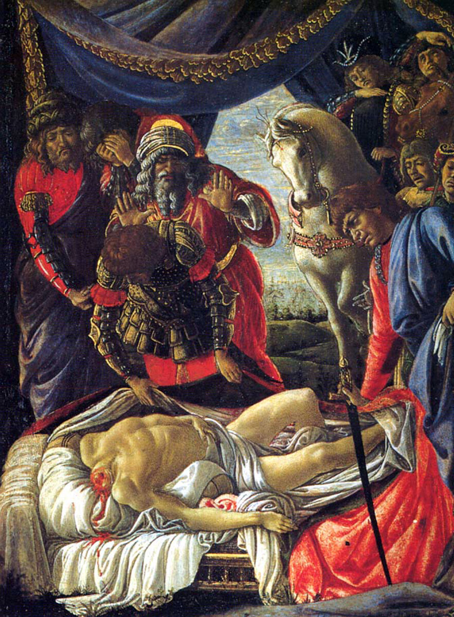 Сандро Боттичелли (Алессандро Мариано Филиппепи), Нахождение тела Олоферна (Левая часть диптиха "История Юдифи"), 1472 г., дерево, темпера, Галерея Уфицци, Флоренция, Италия.