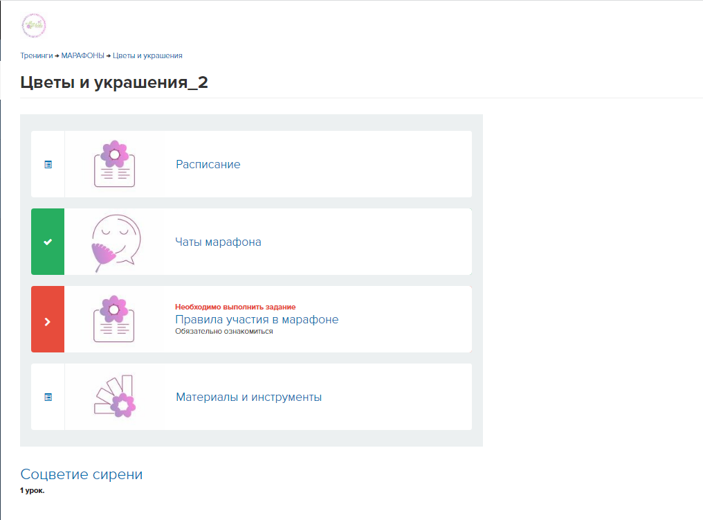 Вот так выглядят уроки на платформе - еще не все открыты, ждем начало марафона.