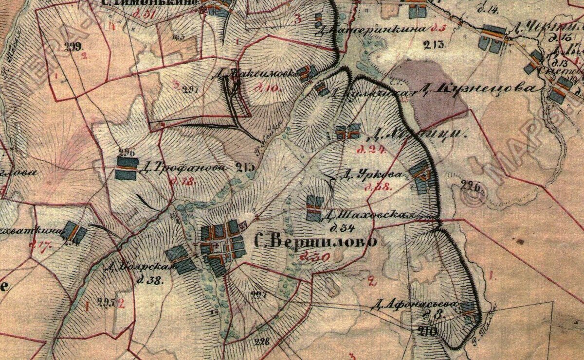 д. Хозницы и ее окрестности. Карта Менде 1850 г.