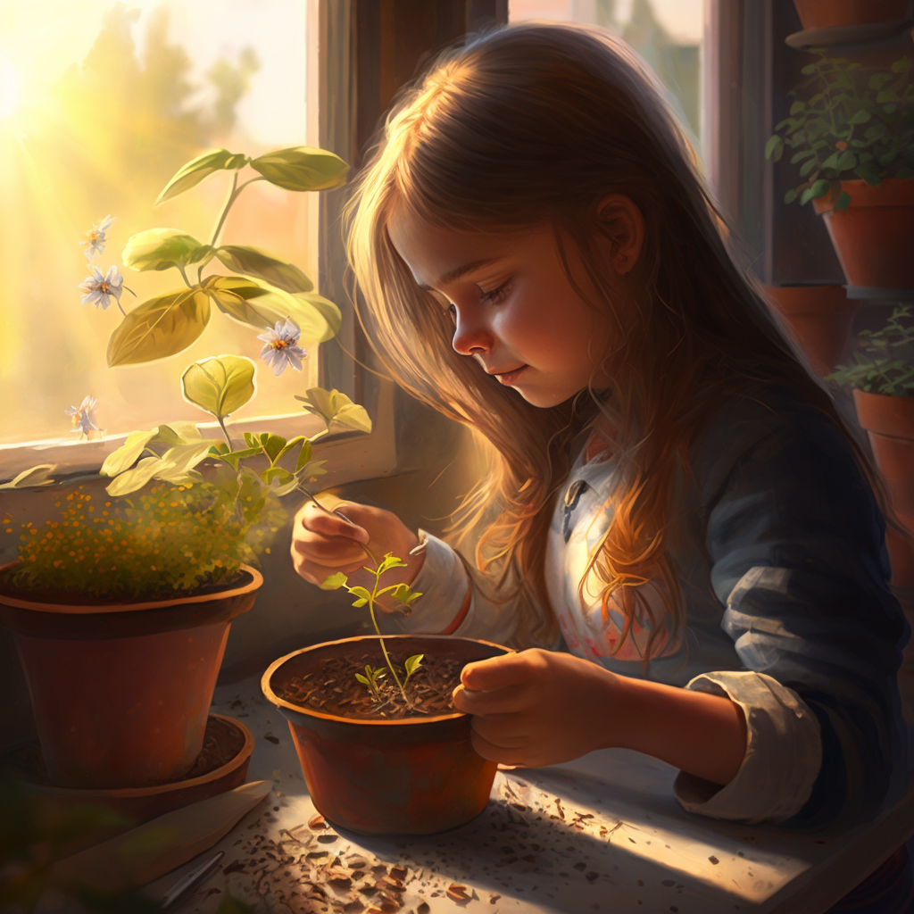 Девочка сажает семена