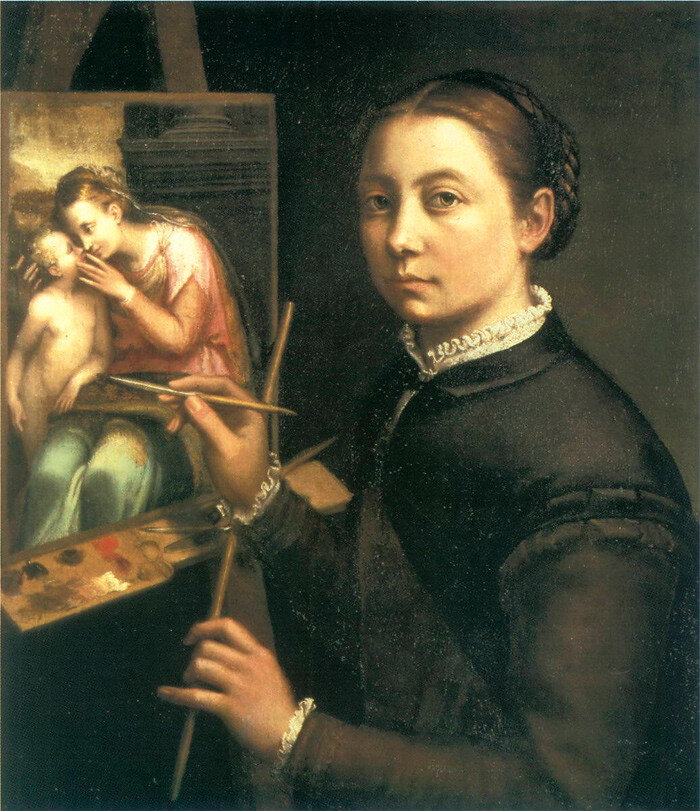 Софонисба Ангиссола, автопортрет, 1556 // Кстати, в русском языке принято несколько вариантов транскрипции - Ангиссола и/или Ангишола. Это потому, что опирались на разные варианты написания на итальянском. Запомните! Если пишем "Anguissola", то говорим "Ангуиссола", если пишем "Anguisciola", то говорим "Ангуишола". В моем источнике Anguissola пишется через двойное s, поэтому я буду писать Ангиссола через "сс", как "касса".