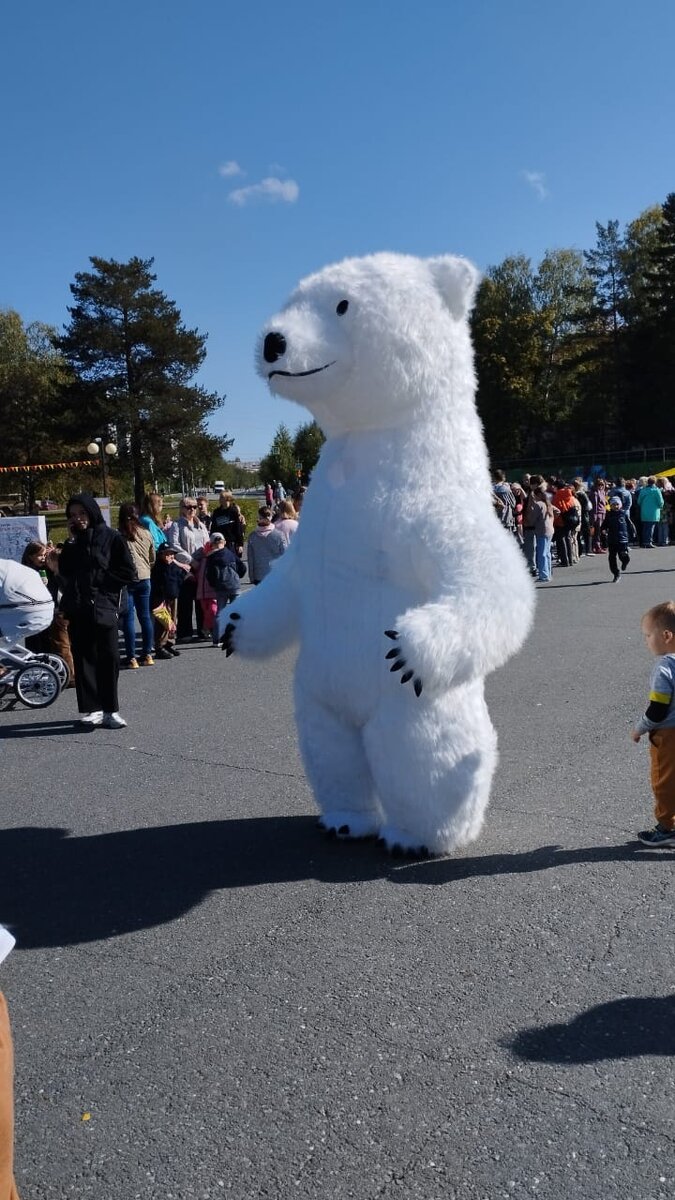Под конец праздника Мишку сломали дети. Вырвали пробку для воздуха с корнем. Баловались... 