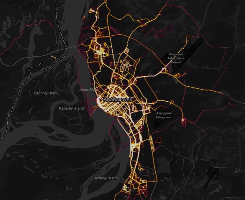 Хабаровск на Strava Global Heatmap