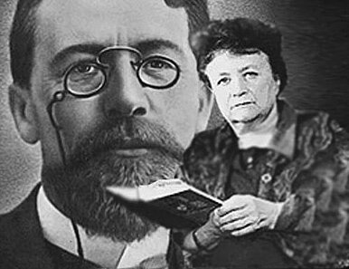 Галина Николаевна на фоне портрета обожаемого ею А.П. Чехова