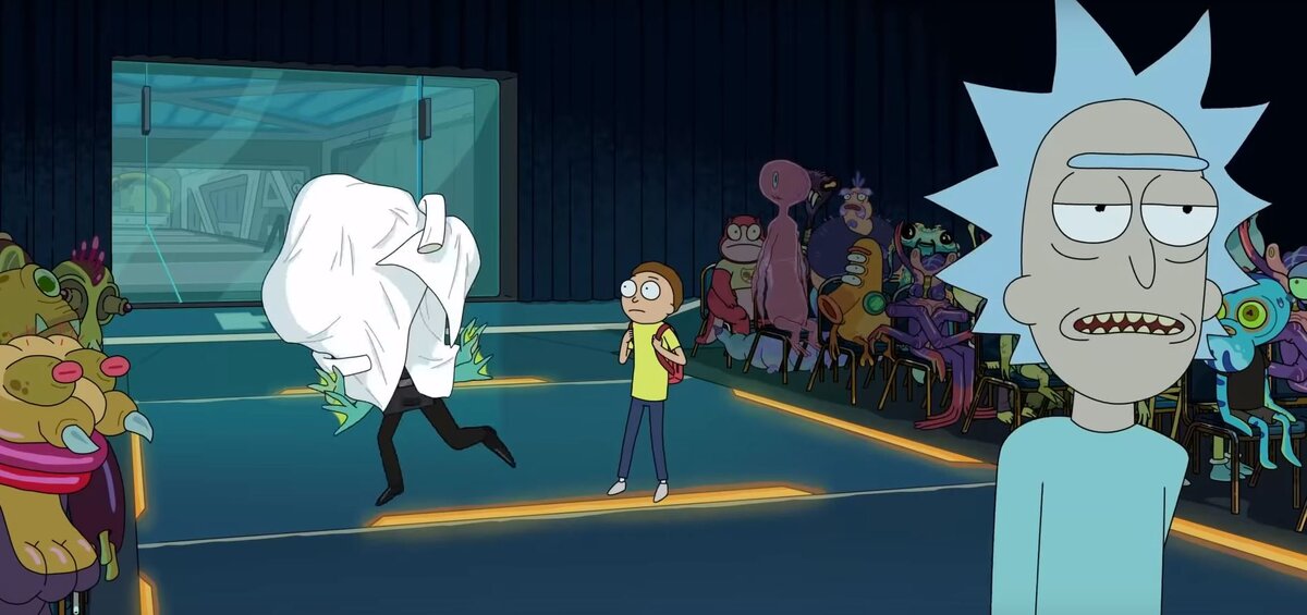 Рик полон сюрпризов — жаль, что никто не сказал об этом инопланетному охраннику. Кадр из трейлера.