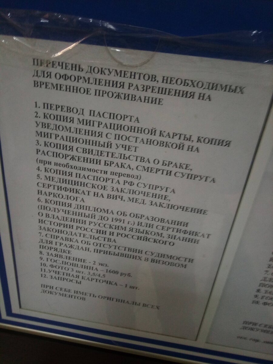 Список документов для подачи на РВП