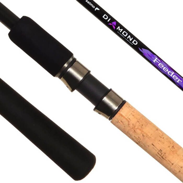 Открывает рейтинг фидерных удилищ 2018 года изделие прибалтийской фирмы Salmo. Главная особенность серии Diamond Feeder – графитовые бланки, что одновременно придает конструкции как жесткость, так и посылистость. Вершинки – и графитовая, и стекловолоконная, пробковая рукоять. Однако на рынке можно найти сходные по качеству не-графитовые удилища, и стоить они будут много меньше.