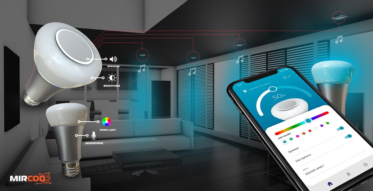 Визуализация к проекту по созданию удаленно управляемых "умных" источников света с интеграцией различных сенсоров (датчики движения, датчики возгорания, аудио колонок, датчиков наличия вредных газов, инфракрасных датчиков и т.п. )