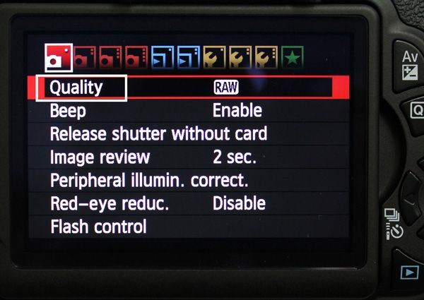 Как включить RAW на камере Canon