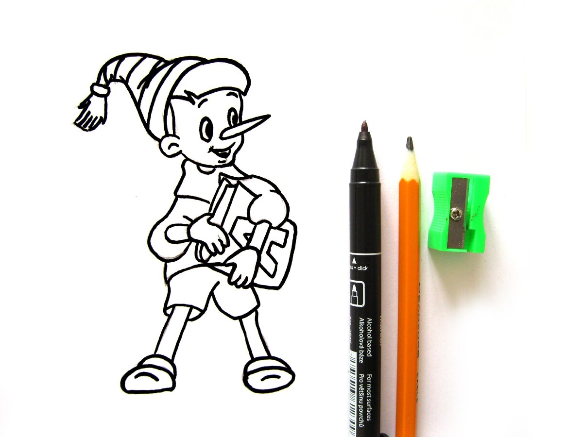 раскраска Буратино карандашом