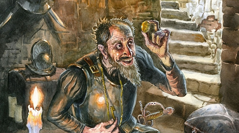 Скупой рыцарь в подвале. Иллюстрация к "Маленьким трагедиям" А. С. Пушкина