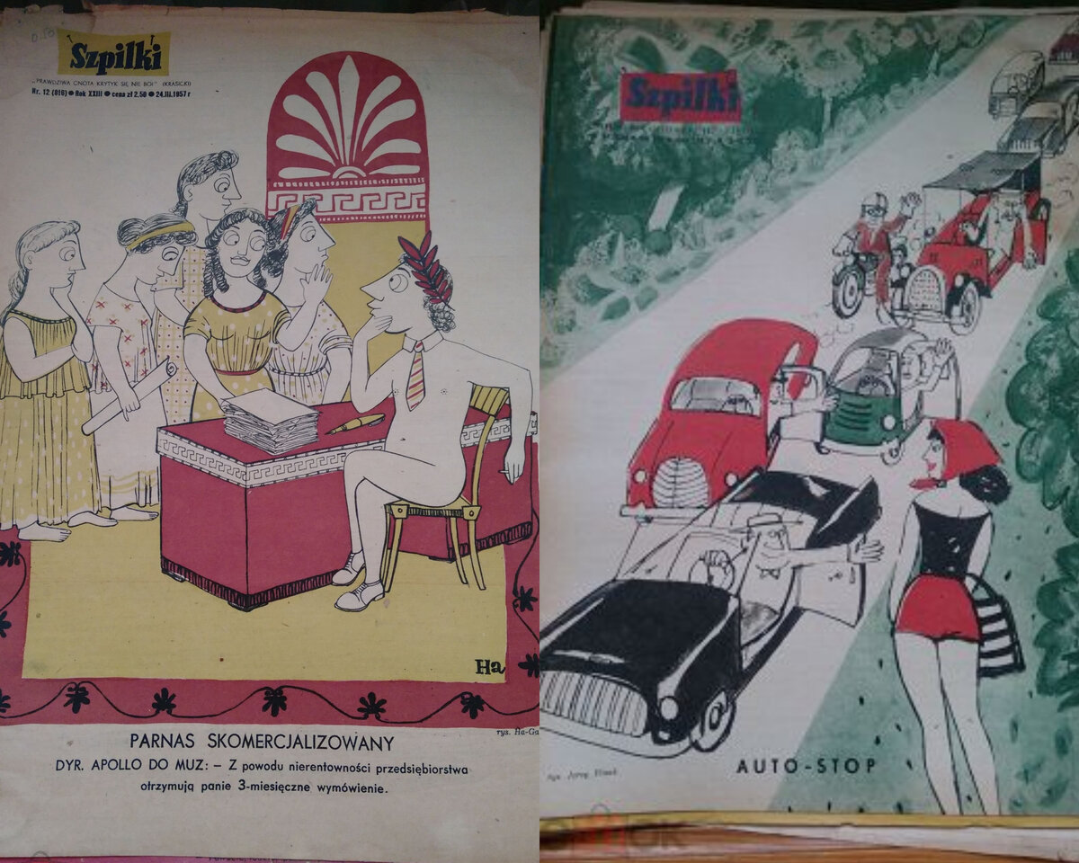 Страницы номеров польского юмористического журнала «Шпильки» (Szpilki)