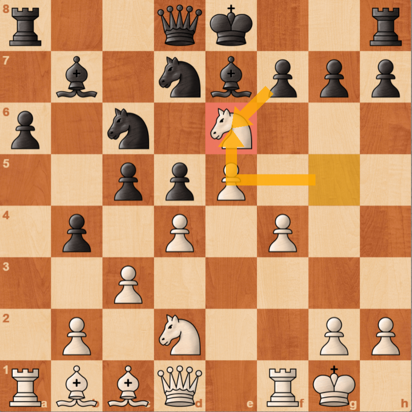 В партии последовало 14.К:е6!