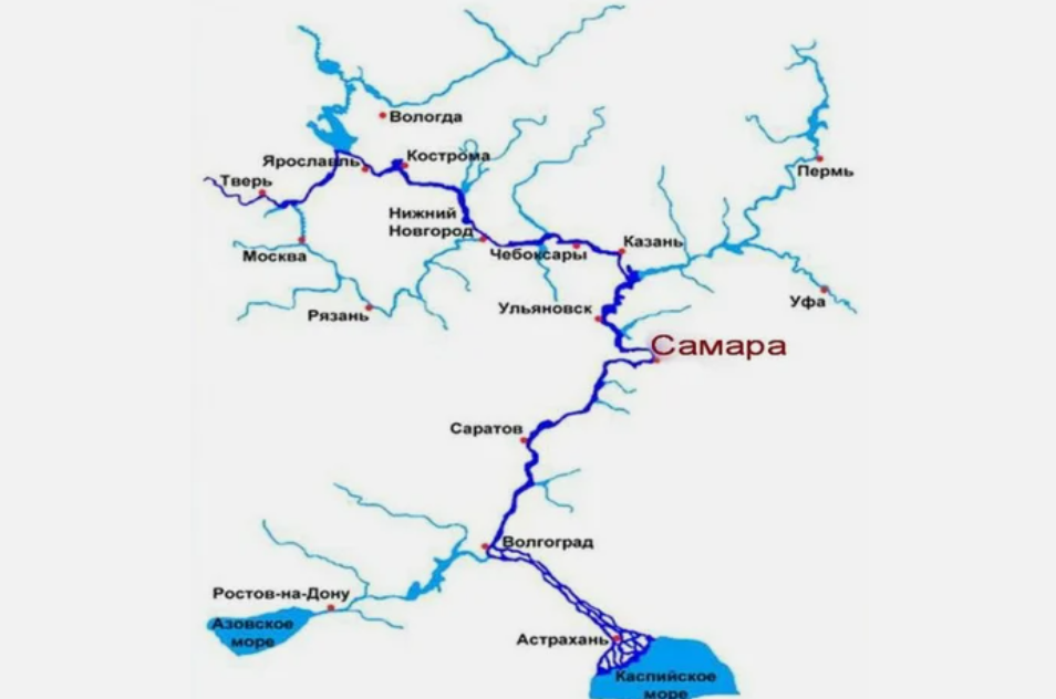 Карта течения реки волги