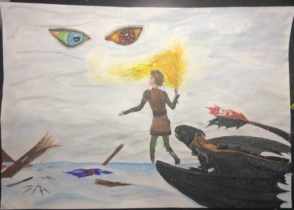 Зарисовка всё той же читательницы ко второй Главе фанатского рассказа, посвящённого мультфильму "Как приручить дракона": "Холод и Молния".