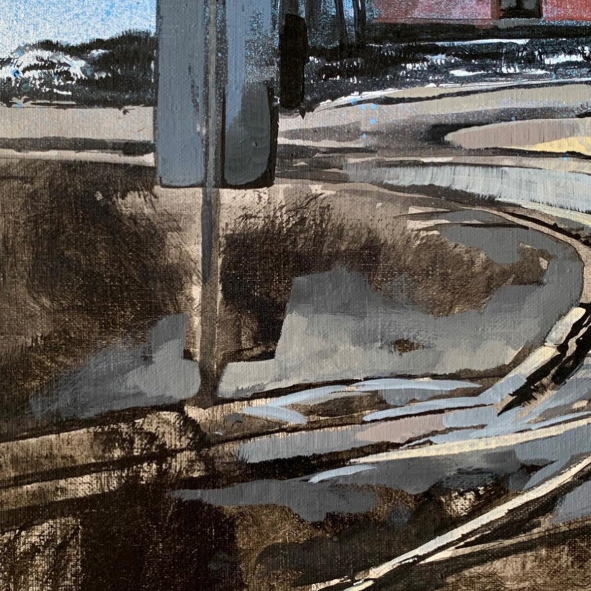 «От театра Тиволи до кинотеатра Луч и Дома Молодежи». Фрагмент. Холст, акрил. 70х70 см. Июль 2022. Фото Дарьи Онацкой