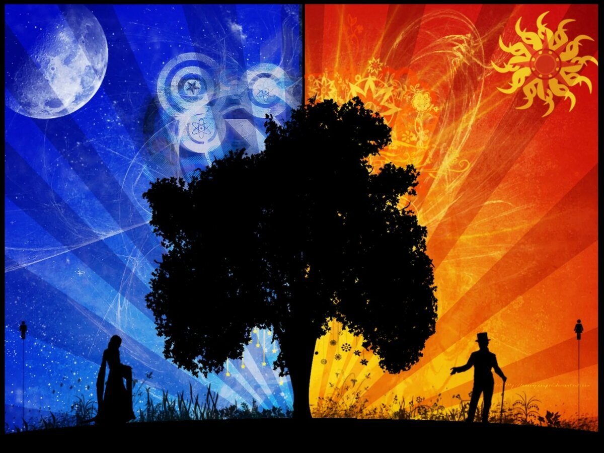 Дни весеннего и осеннего. День и ночь. смена дня и ночи. пейзаж день и ночь. день весеннего равноденствия.