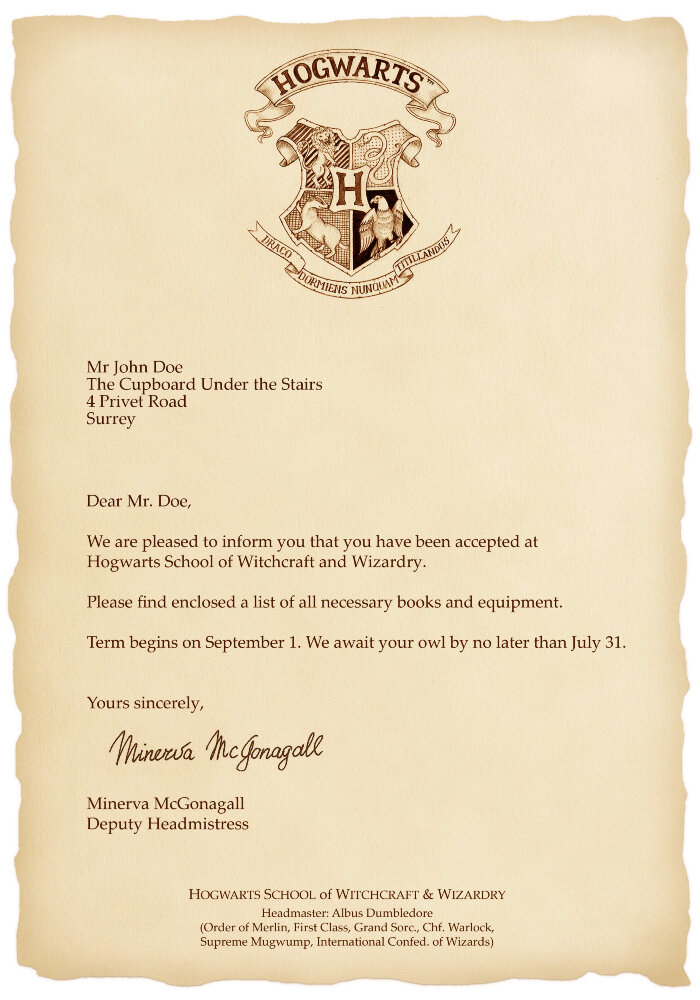 Письмо из Хогвартса и атрибутика Гарри Поттер