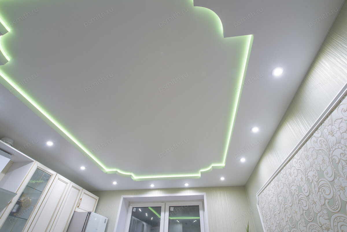 Современный потолок из гипсокартона с подсветкой - 74 фото