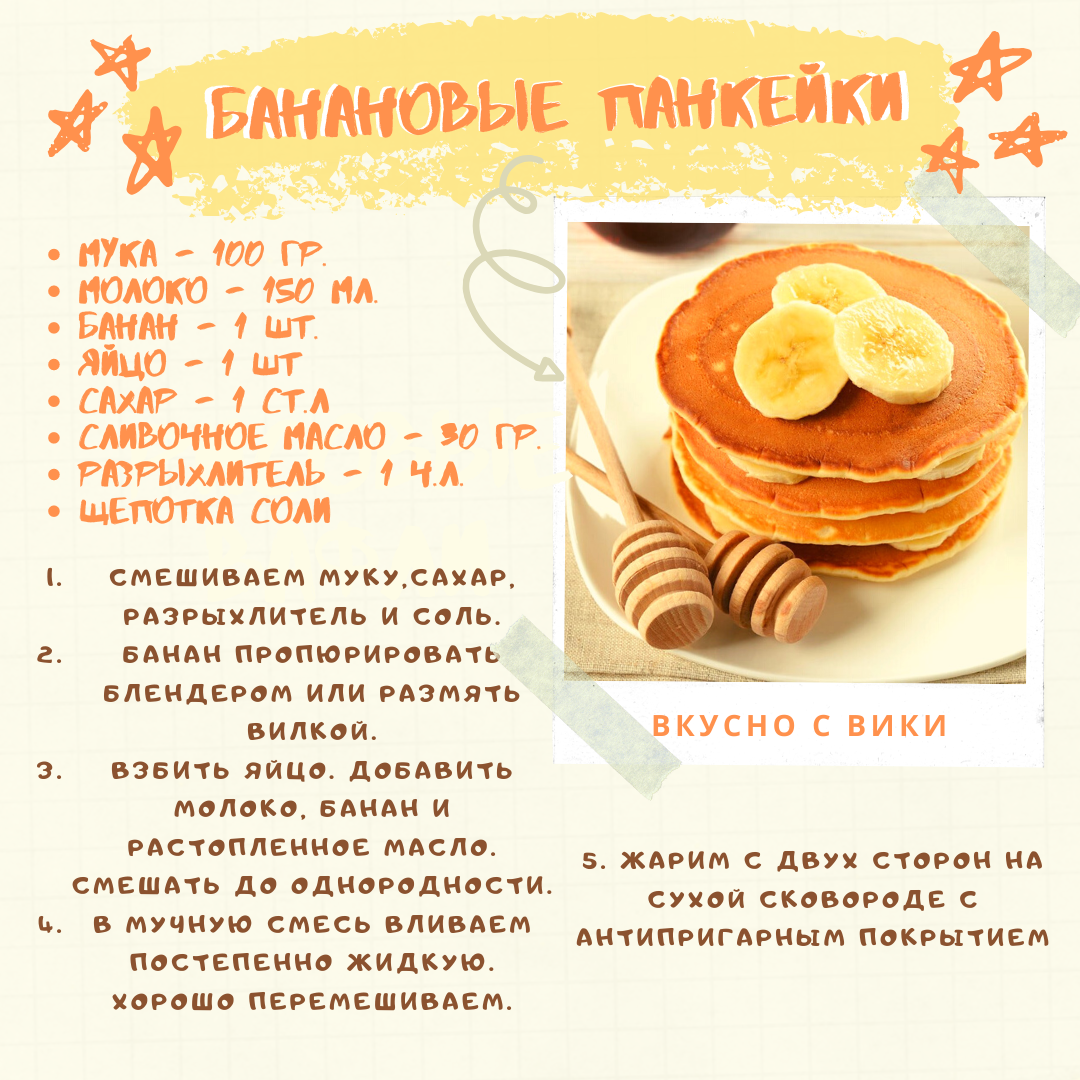 Банановые панкейки. Если взять сладкий банан, то можно обойтись и без сахара.