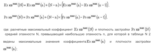 Формула для расчета основных показателей, коэффициента и плотности застройки