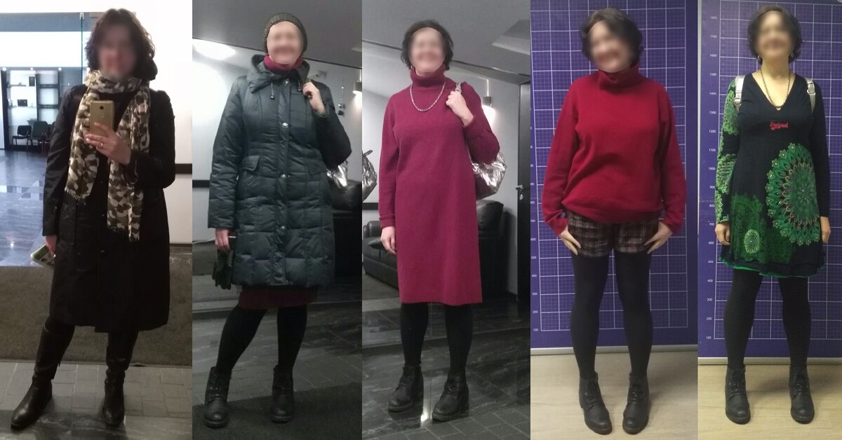 Фотографии героини. Зимний гардероб в основном строится по принципу черная база + яркая вещь.