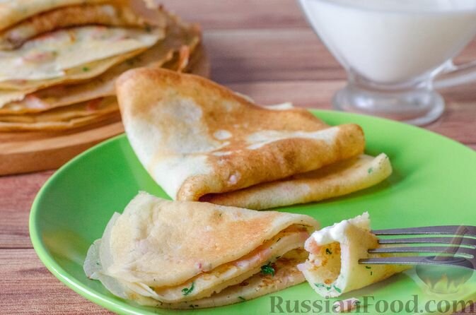 молоко, яйца, мука, сахар, сода, соль, масло растительное, ветчина, сыр, зелень, соль, перец чёрный молотый
