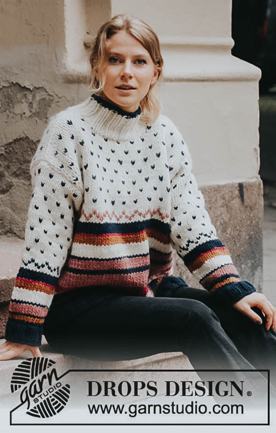 Перевод описания женского джемпера спицами. Фото взято отсюда https://www.garnstudio.com/pattern.php?id=9567&cid=19