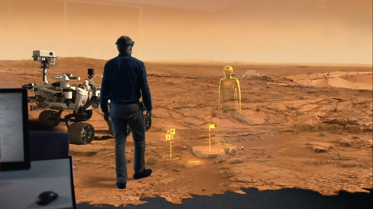 Кадр из ролика об очках дополненной реальности Microsoft HoloLens