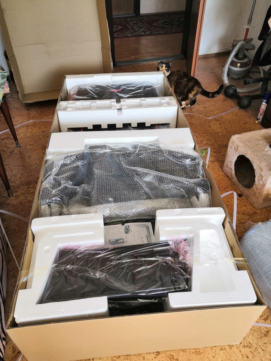 Волнительный момент распаковки. Масяня контролирует процесс :)